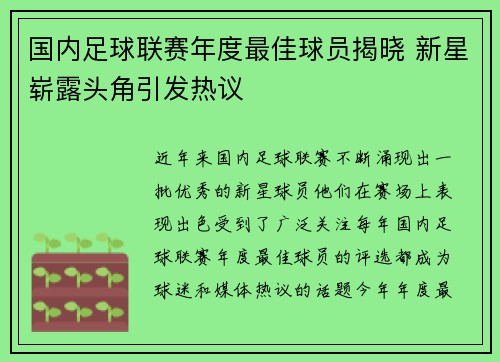国内足球联赛年度最佳球员揭晓 新星崭露头角引发热议